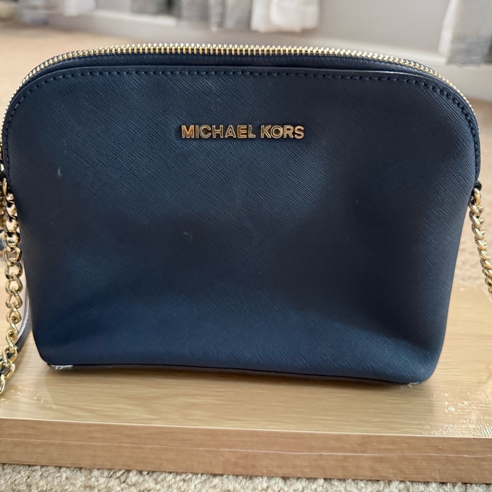 Michael Kors Dark Blue Crossbody Bag with Gold Chain
